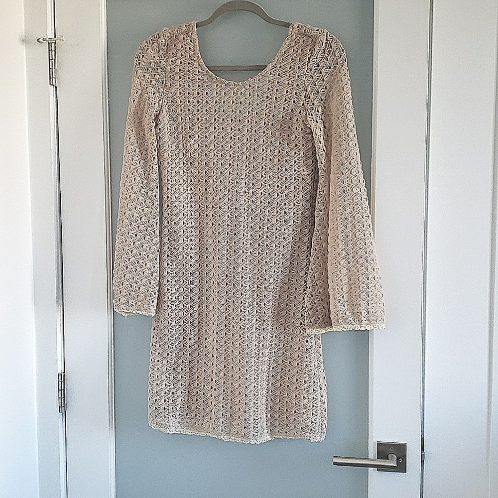 Crochet Style Nude Color Mini Dress